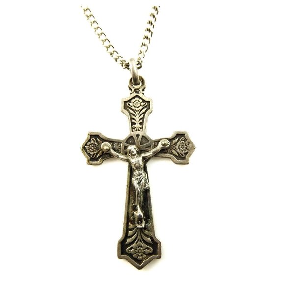 Rose Crucifix Cross Pendant on Chain Necklace - Picture 1 of 8